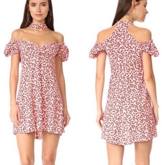ALEXIS Loele Pink Off The Shoulder Clover Floral Choker Mini Dress Size Medium - Picture 2 of 11